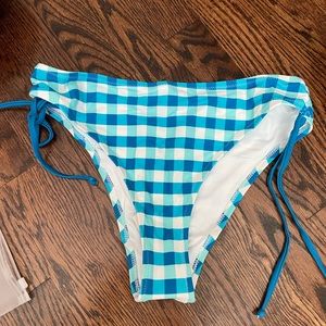 NEVER WORN! Brand new - Blue And White Plaid Side Drawstring Bikini Bottom